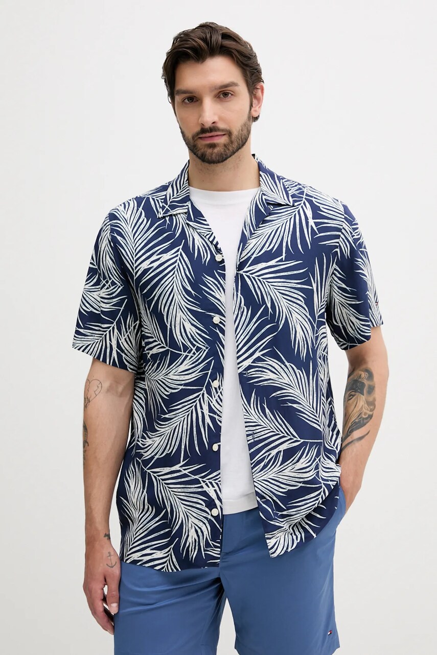 Levně Košile Tommy Hilfiger pánská, tmavomodrá barva, regular, MW0MW39447