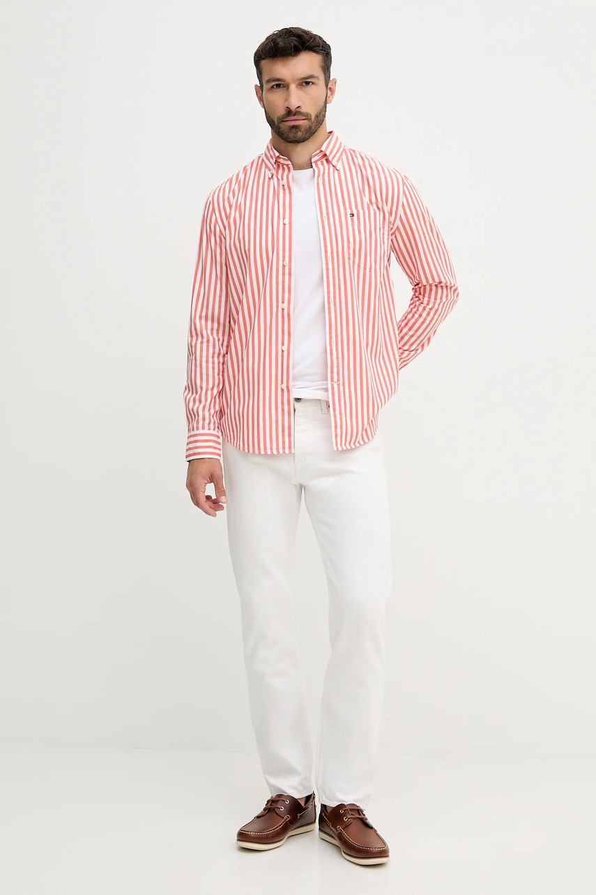 Хлопковая рубашка Tommy Hilfiger цвет оранжевый regular воротник button-down MW0MW39451