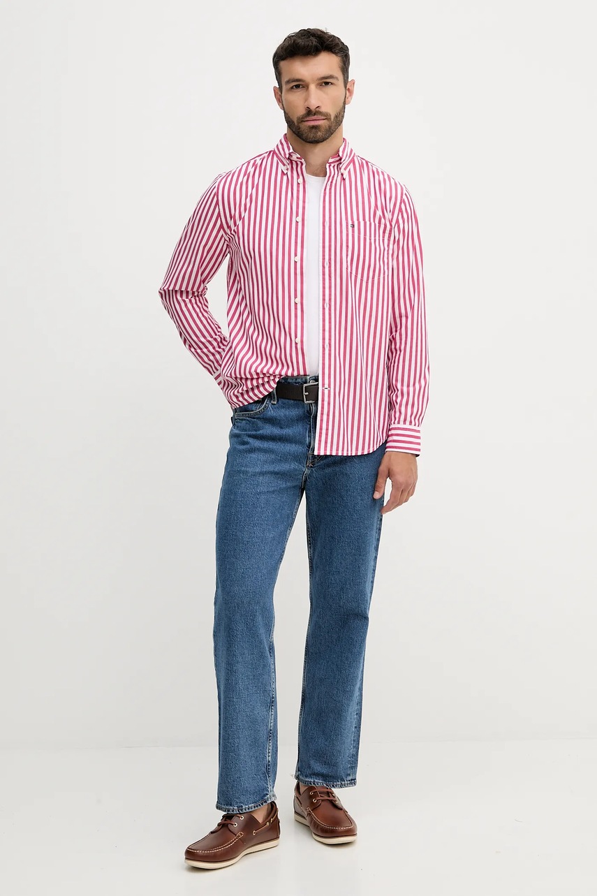 Хлопковая рубашка Tommy Hilfiger цвет розовый regular воротник button-down MW0MW39451