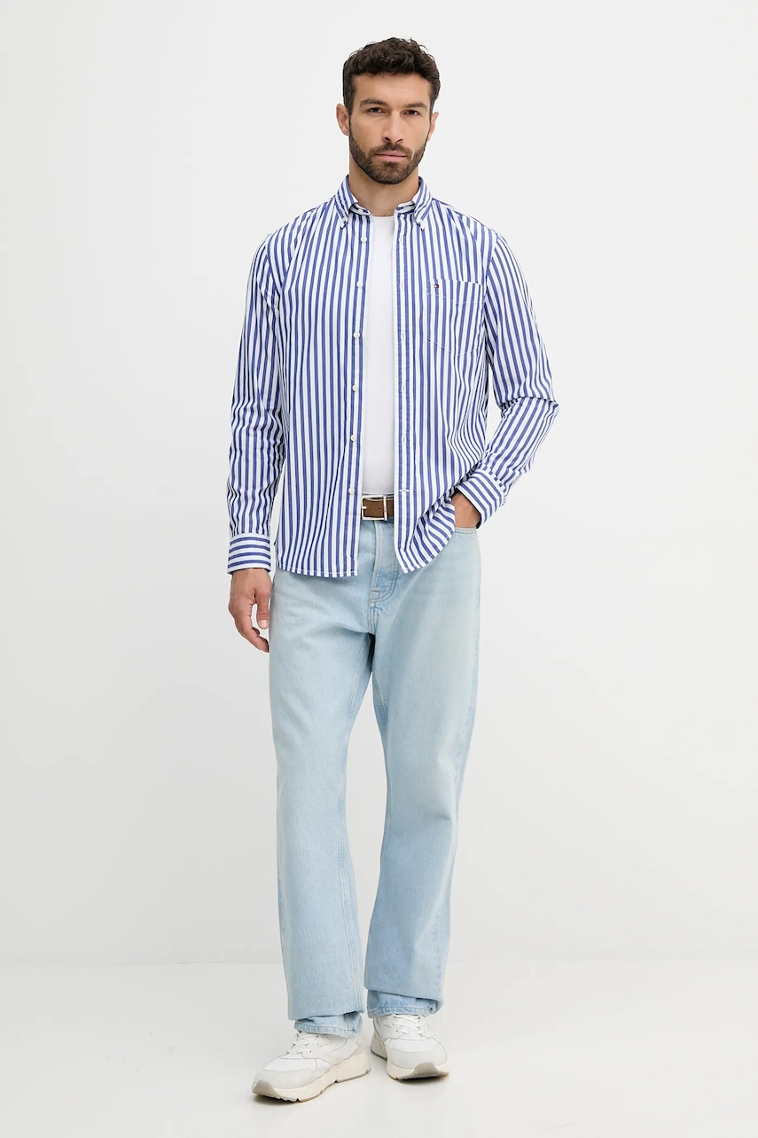Хлопковая рубашка Tommy Hilfiger цвет фиолетовый regular воротник button-down MW0MW39451 Хлопковая рубашка Tommy Hilfiger цвет фиолетовый regular воротник button-down MW0MW39451