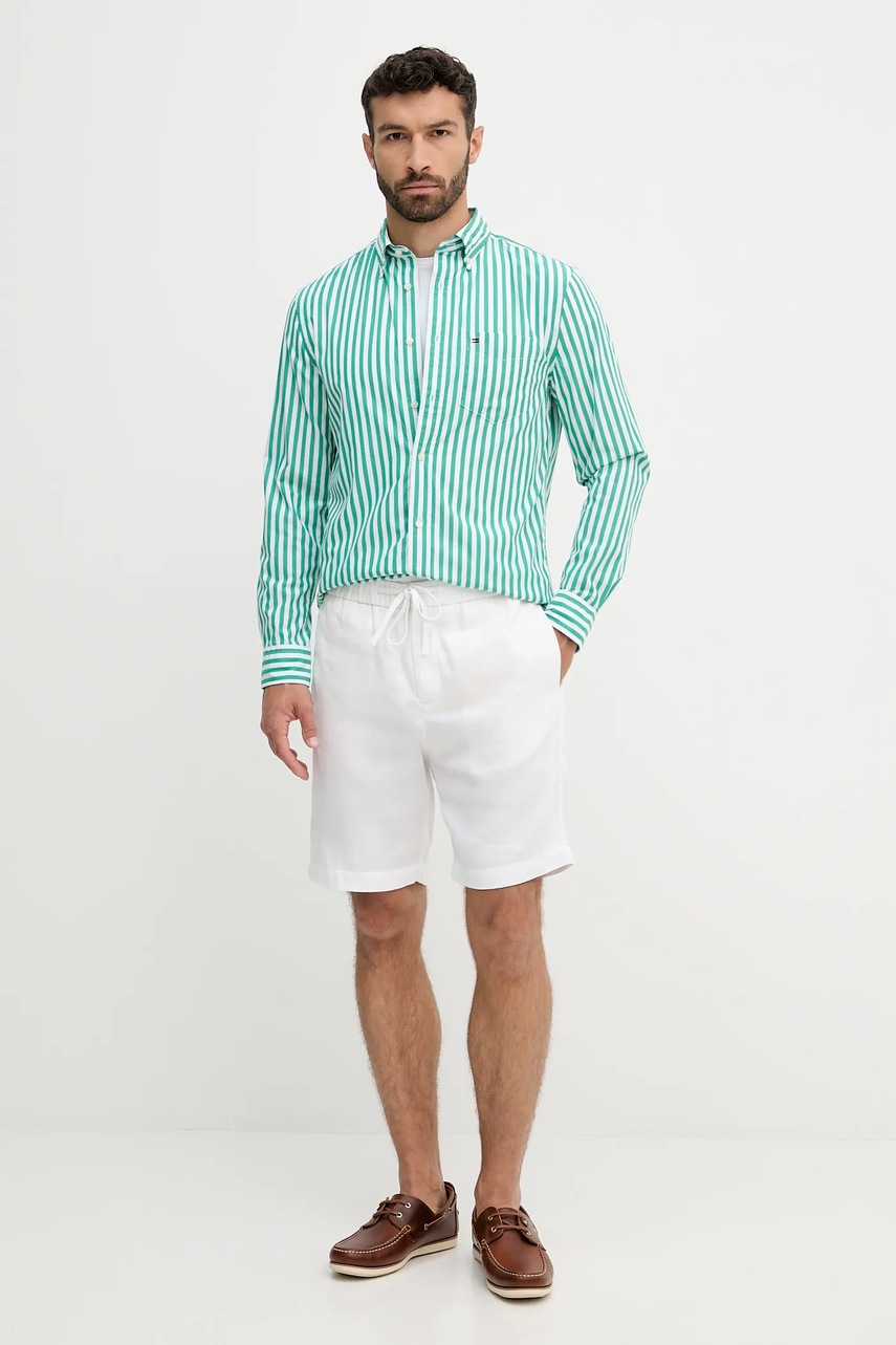 Хлопковая рубашка Tommy Hilfiger цвет зелёный regular воротник button-down MW0MW39451