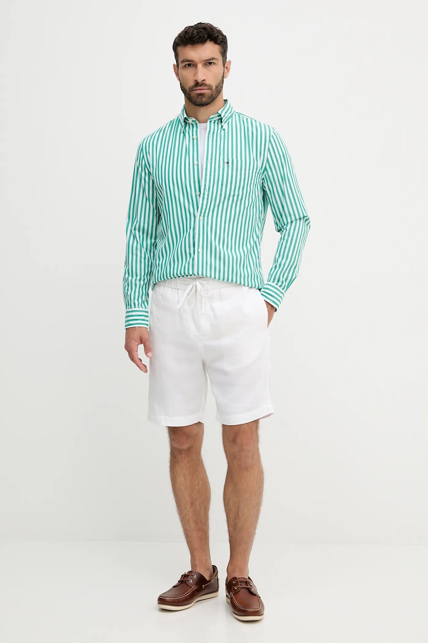Хлопковая рубашка Tommy Hilfiger цвет зелёный regular воротник button-down MW0MW39451 Хлопковая рубашка Tommy Hilfiger цвет зелёный regular воротник button-down MW0MW39451