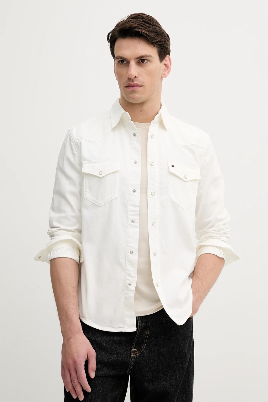 Τζιν πουκάμισο Tommy Hilfiger ανδρικό, χρώμα: μπεζ, MW0MW40684 φωτογραφία