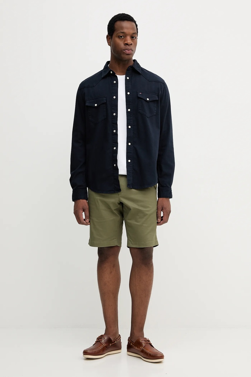 Джинсовая рубашка Tommy Hilfiger цвет синий regular классический воротник MW0MW40684
