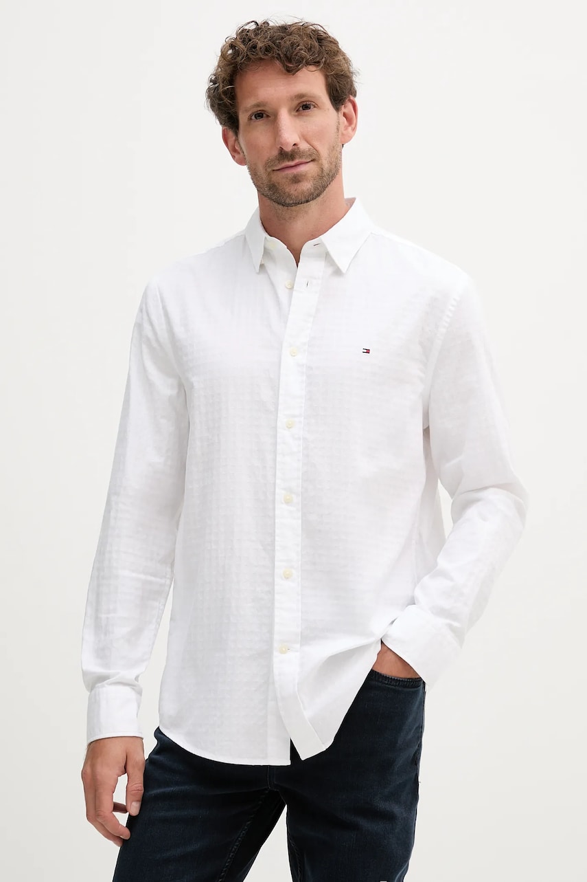 Levně Bavlněná košile Tommy Hilfiger pánská, bílá barva, regular, s klasickým límcem, MW0MW39446
