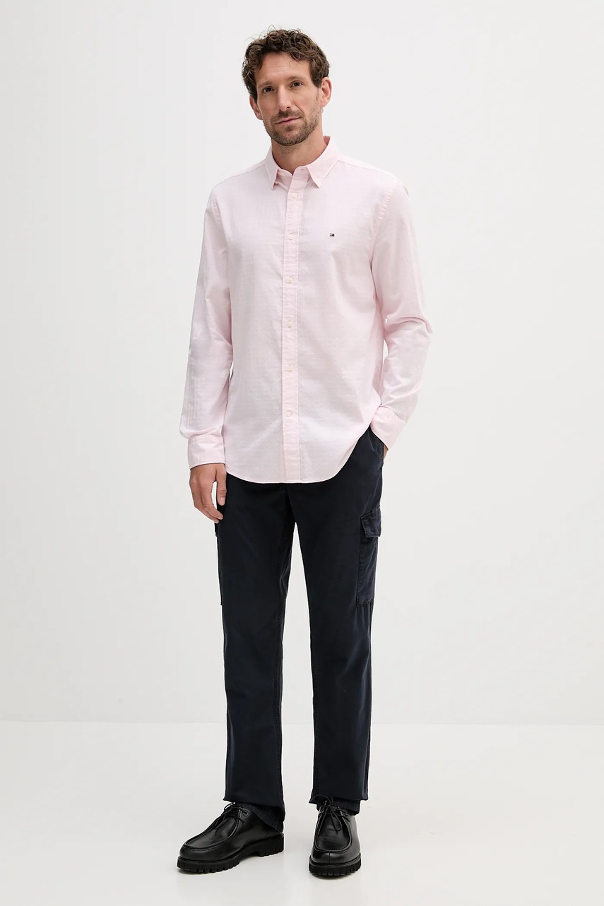 Хлопковая рубашка Tommy Hilfiger цвет розовый regular классический воротник MW0MW39446