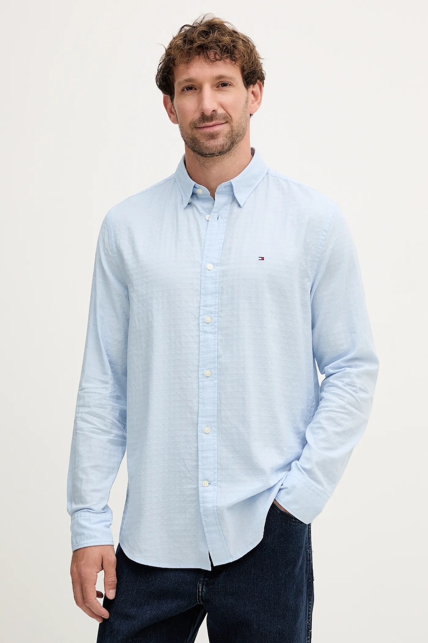 Levně Bavlněná košile Tommy Hilfiger pánská, modrá barva, regular, s klasickým límcem, MW0MW39446