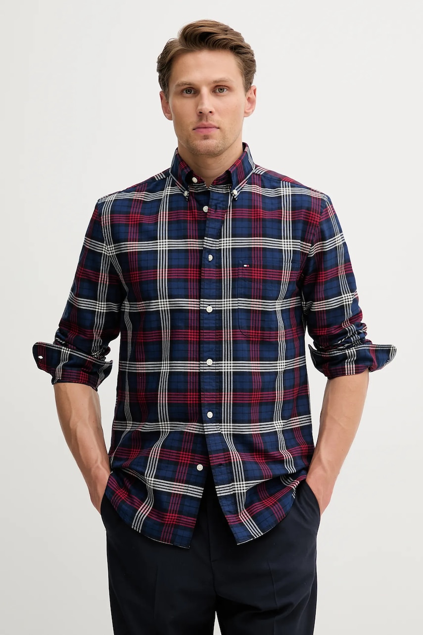 Levně Bavlněná košile Tommy Hilfiger pánská, tmavomodrá barva, regular, s límečkem button-down, MW0MW39681