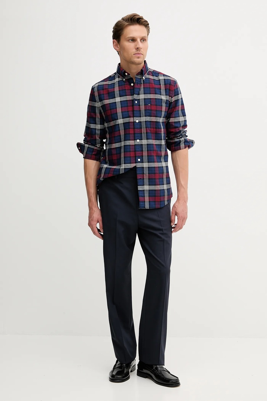 Хлопковая рубашка Tommy Hilfiger цвет синий regular воротник button-down MW0MW39681 Хлопковая рубашка Tommy Hilfiger цвет синий regular воротник button-down MW0MW39681