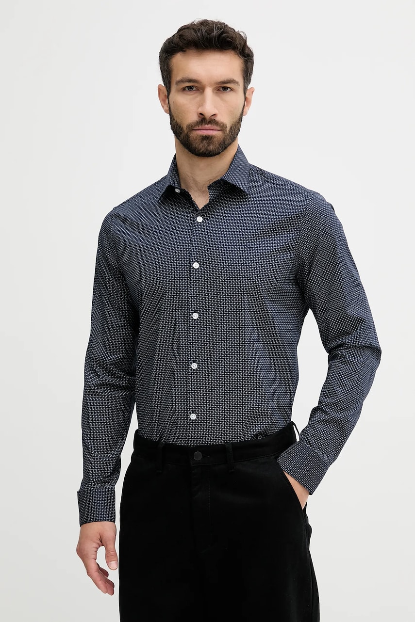Levně Košile Calvin Klein pánská, tmavomodrá barva, slim, s klasickým límcem, LV019EU005