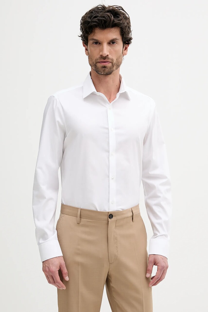 Levně Košile Calvin Klein pánská, bílá barva, slim, s klasickým límcem, LV019EU017