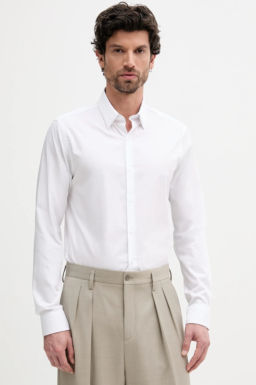 Levně Košile Calvin Klein pánská, bílá barva, slim, s klasickým límcem, LV019EU030