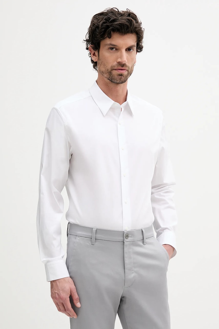 Levně Košile Calvin Klein pánská, bílá barva, regular, s klasickým límcem, LV04LB148G