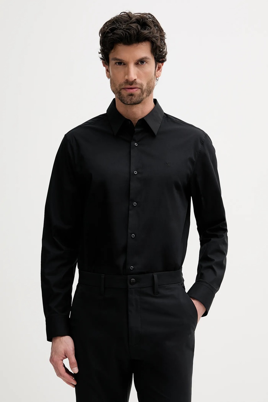 Levně Košile Calvin Klein pánská, černá barva, regular, s klasickým límcem, LV04LB148G