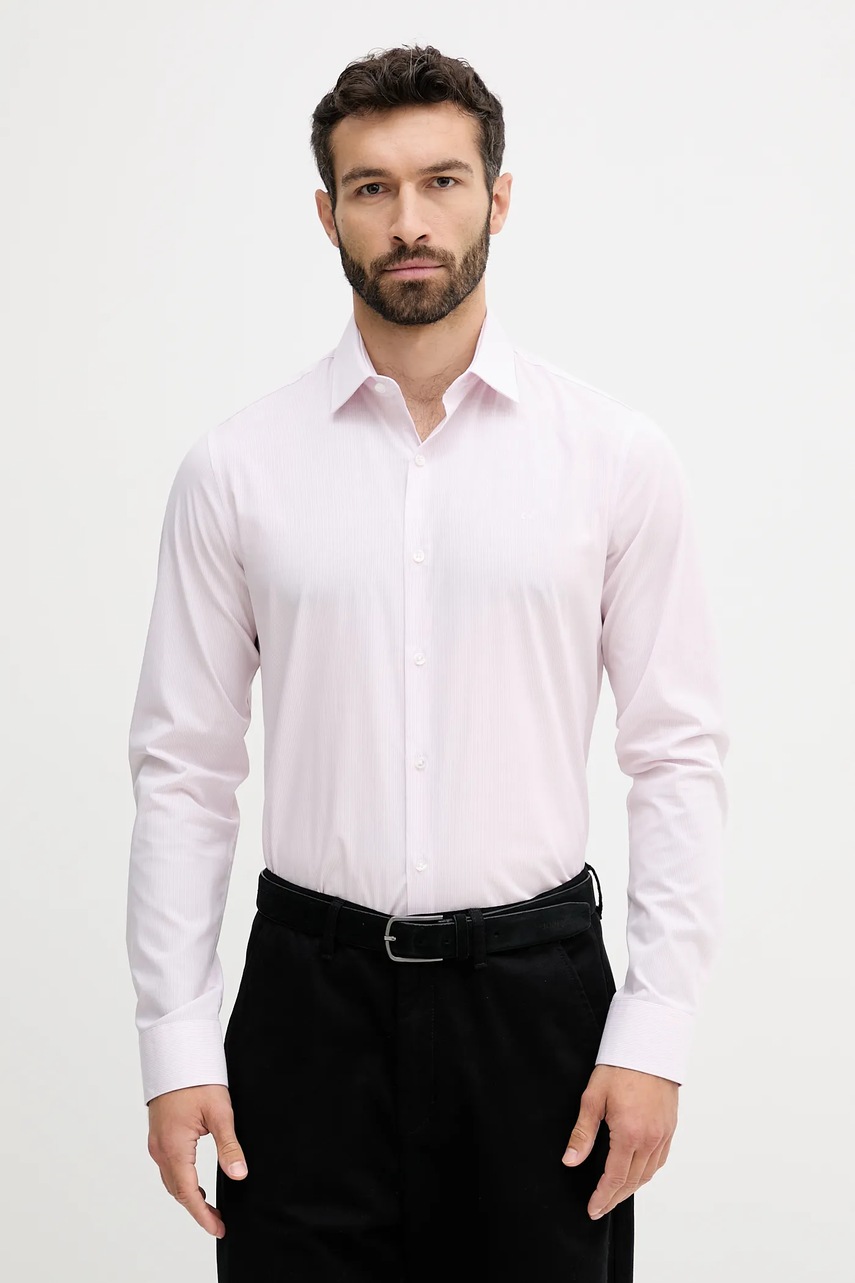 Levně Košile Calvin Klein pánská, růžová barva, slim, s klasickým límcem, LV019EU002