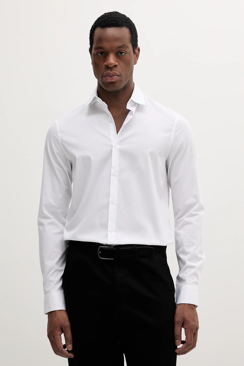 Levně Košile Calvin Klein pánská, bílá barva, slim, s klasickým límcem, LV019EU000