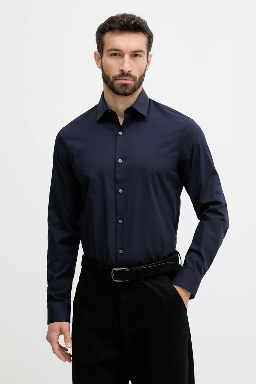 Levně Košile Calvin Klein pánská, tmavomodrá barva, slim, s klasickým límcem, LV019EU000