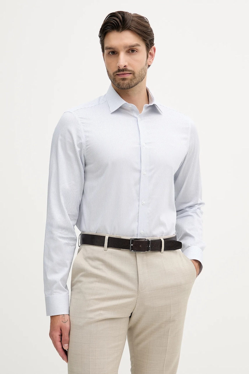 Levně Košile Calvin Klein pánská, modrá barva, regular, s klasickým límcem, LV019EU022