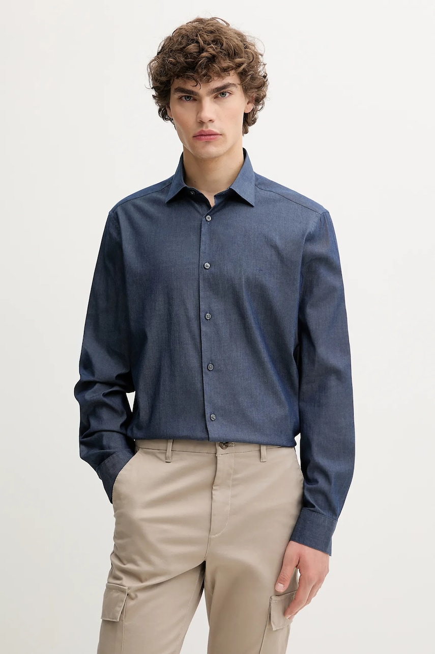 Levně Košile Calvin Klein pánská, tmavomodrá barva, regular, s italským límcem, LV019EU024