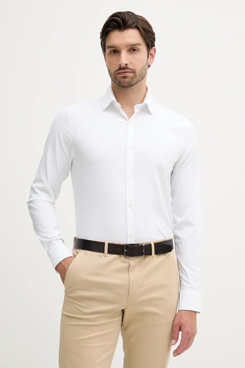 Levně Košile Calvin Klein pánská, bílá barva, slim, s klasickým límcem, LV019EU025