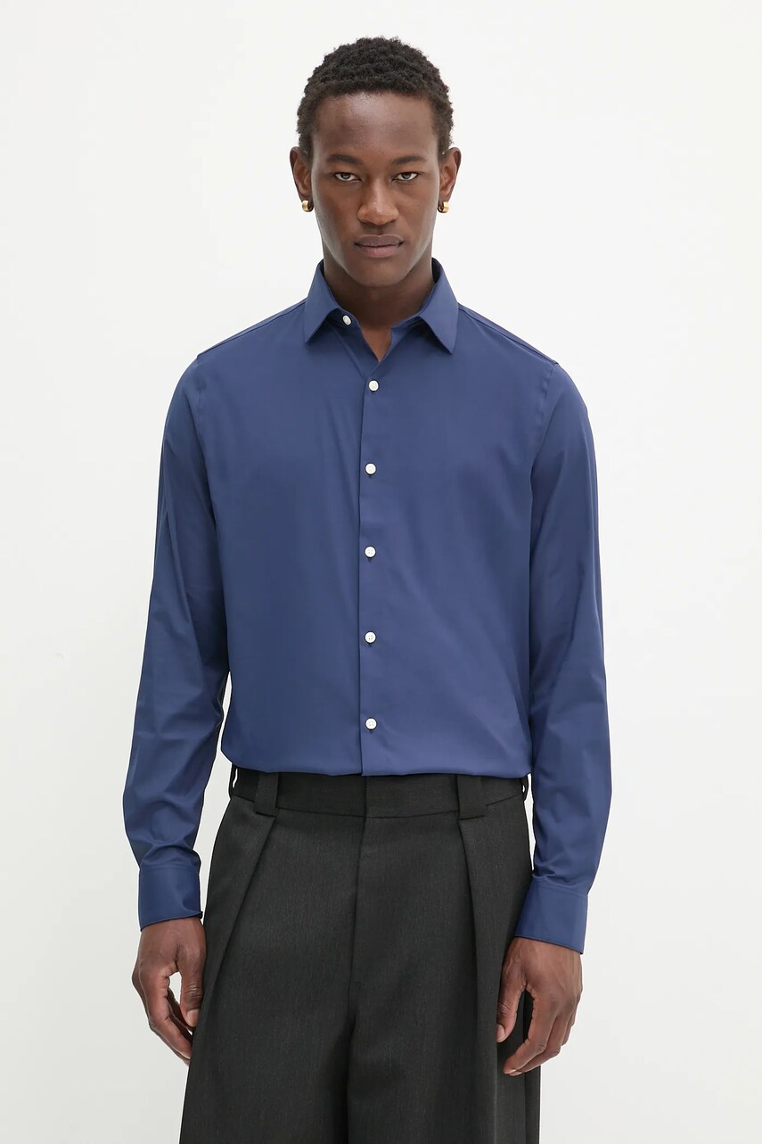 Levně Košile Calvin Klein pánská, tmavomodrá barva, slim, s klasickým límcem, LV019EU025