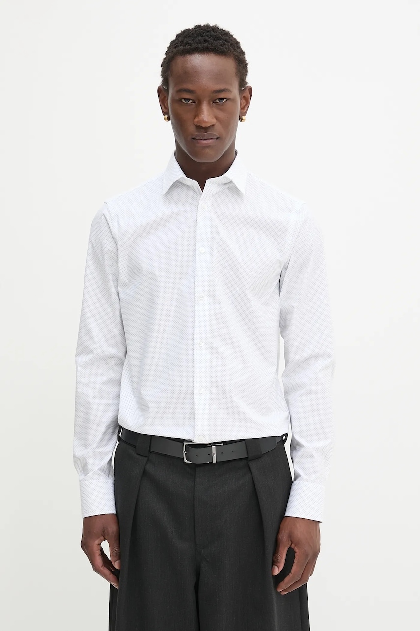 Levně Košile Calvin Klein pánská, bílá barva, slim, s italským límcem, LV019EU029