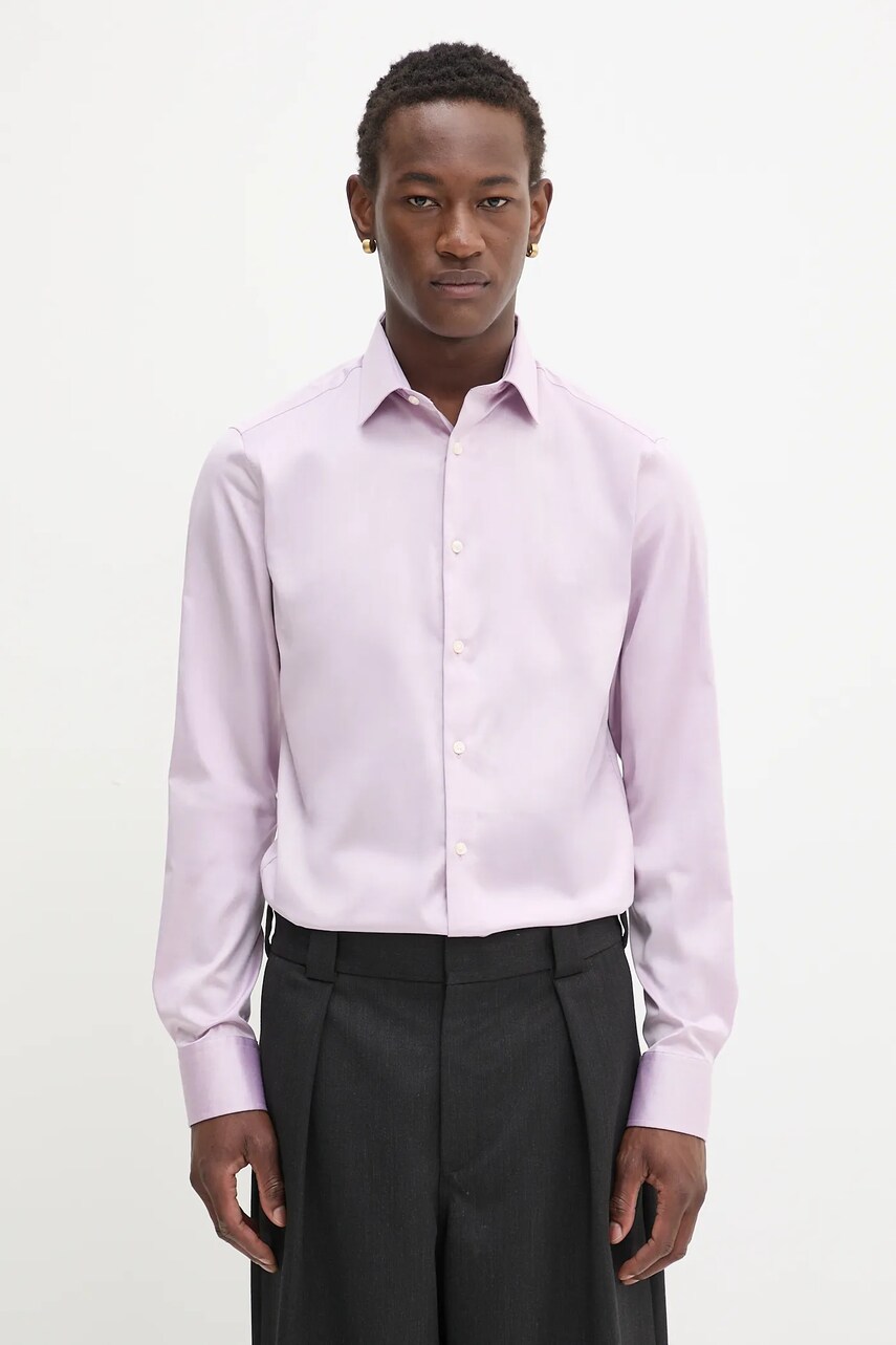 Levně Košile Calvin Klein pánská, růžová barva, slim, s italským límcem, LV019EU035