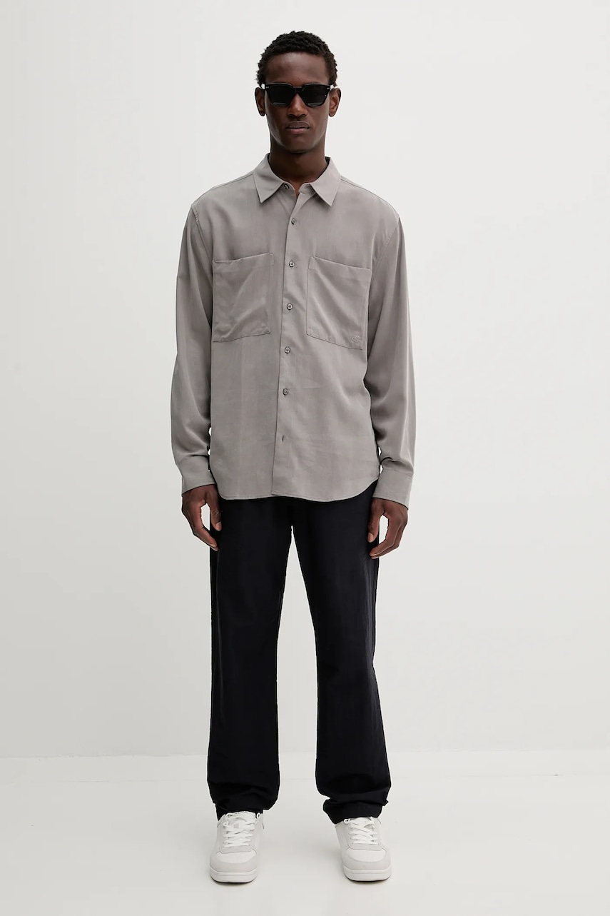 Рубашка Calvin Klein цвет серый relaxed классический воротник LV04LC109G
