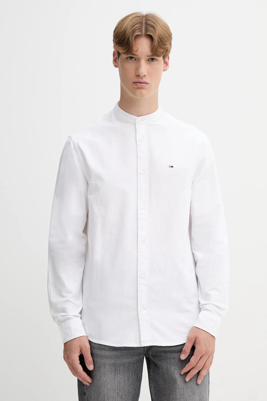 Tommy Jeans cămașă din bumbac culoarea alb, cu guler stand-up, regular, DM0DM21690