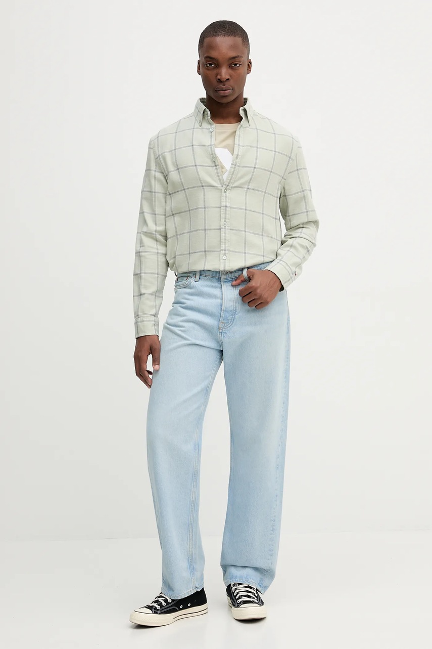 Хлопковая рубашка Tommy Jeans цвет зелёный regular DM0DM21701