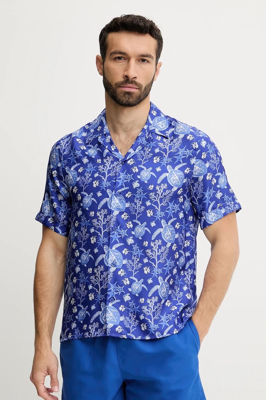 Vilebrequin cămașă de mătase CHARLI culoarea violet, regular, HARCW227