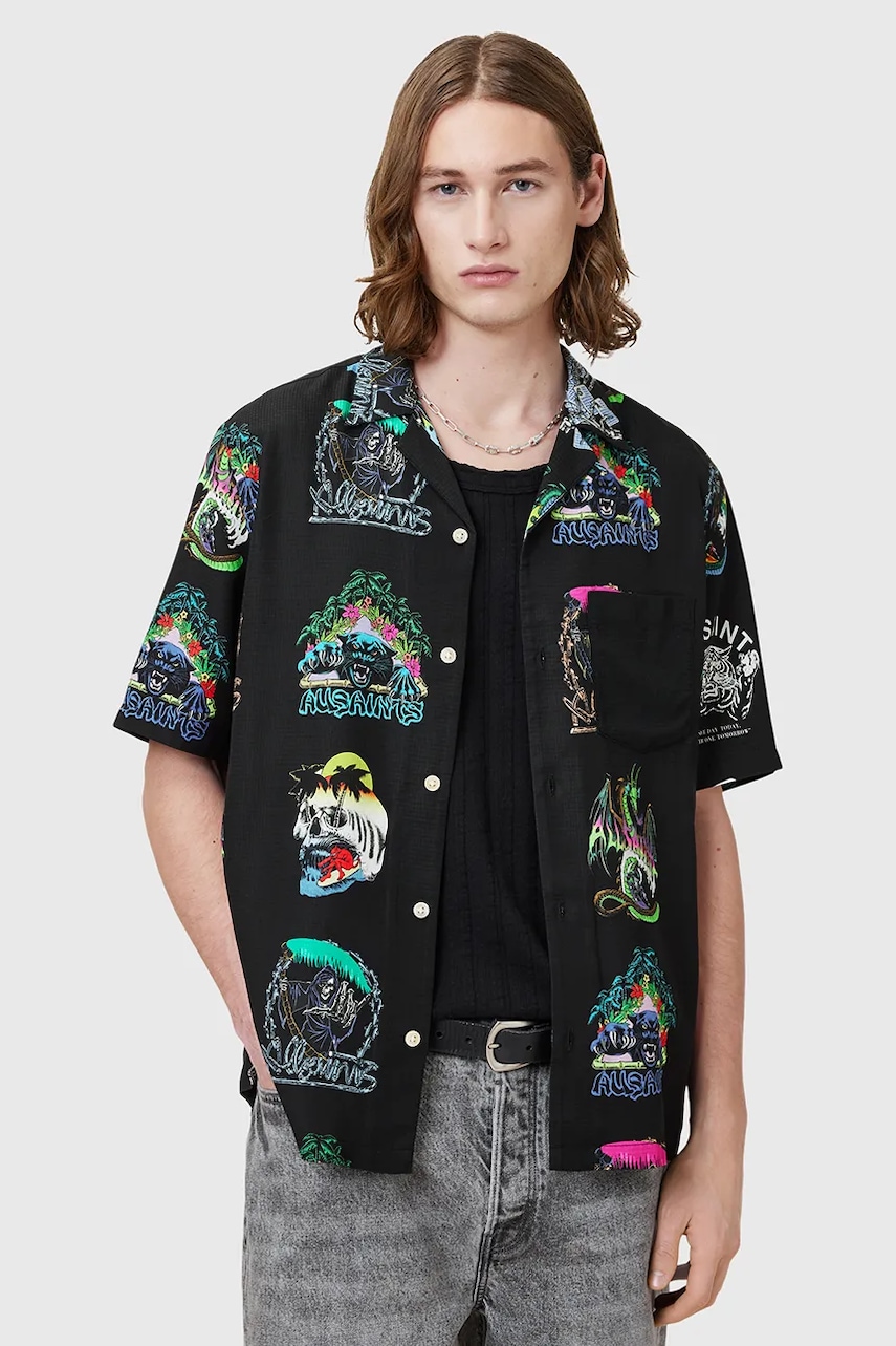 AllSaints cămașă GNAR culoarea negru, relaxed, M059SC