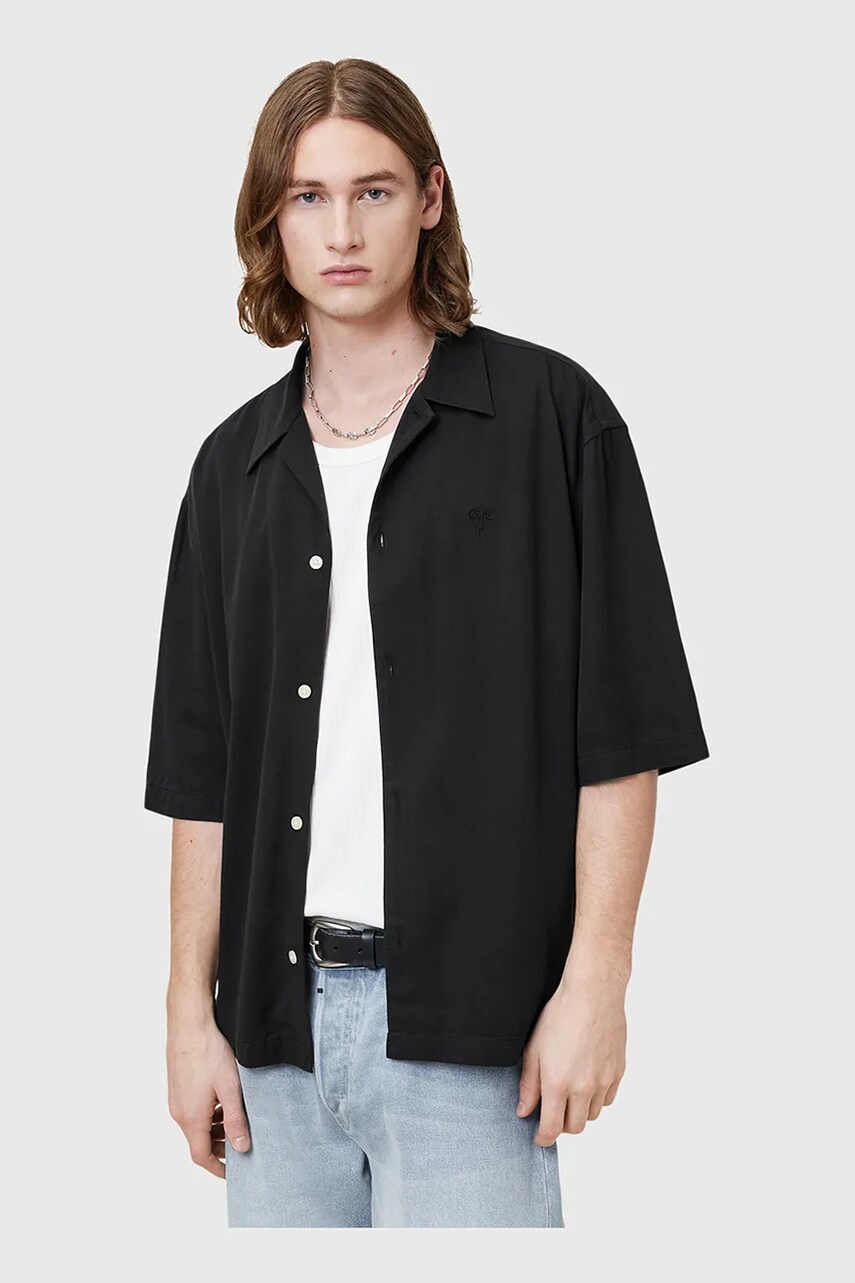 AllSaints cămașă RIALTO culoarea negru, relaxed, M161SC