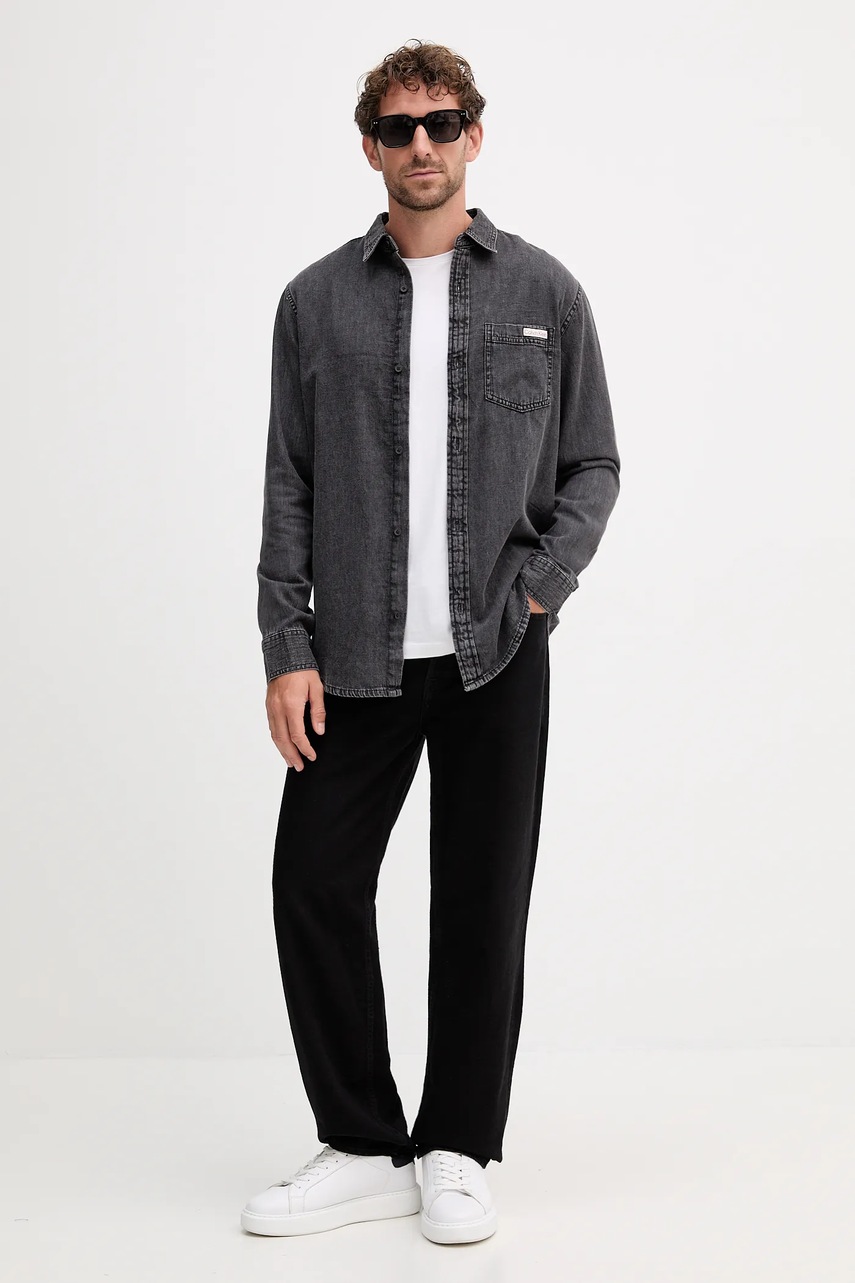 Хлопковая рубашка Calvin Klein Jeans цвет серый regular классический воротник LV040BM733