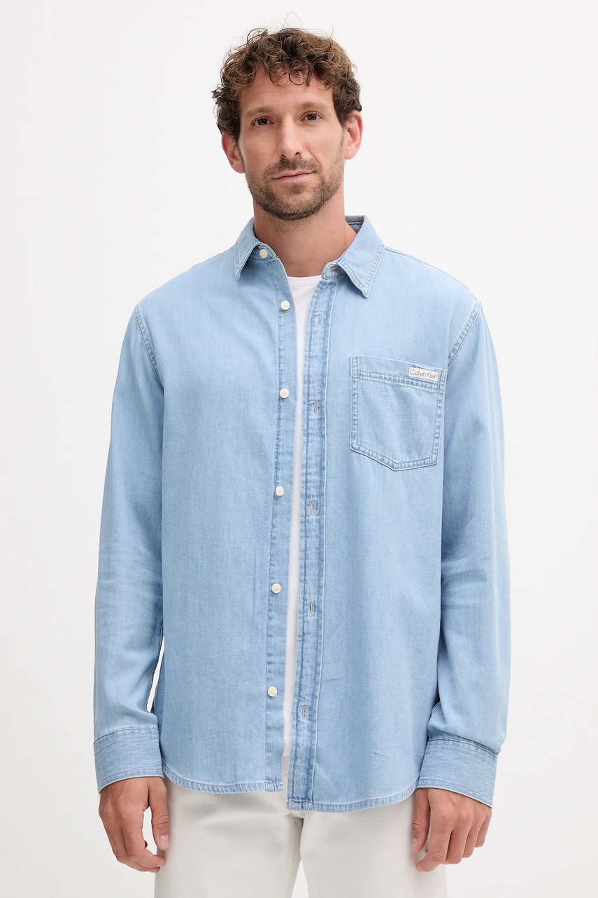 Levně Bavlněná košile Calvin Klein Jeans pánská, modrá barva, regular, s klasickým límcem, LV040BM796