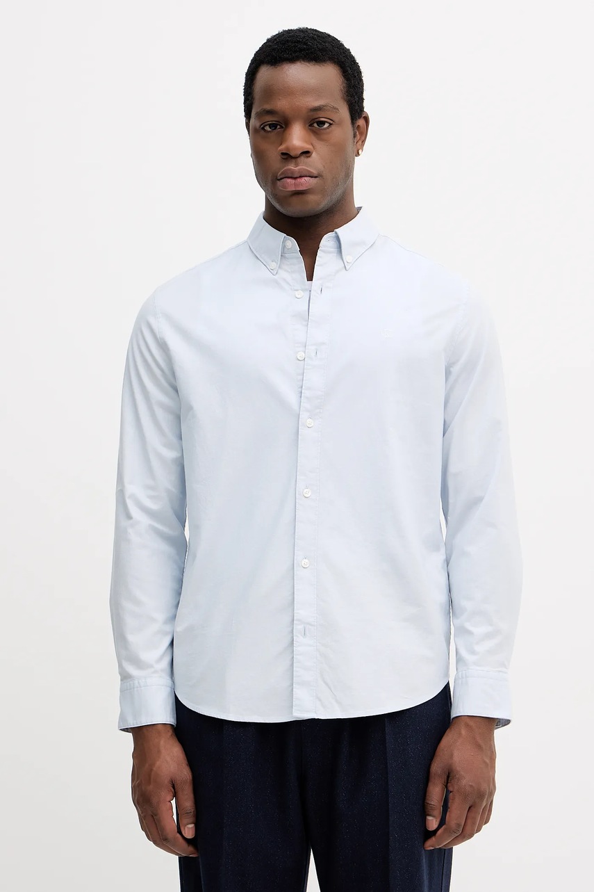 Levně Košile Calvin Klein Jeans pánská, bílá barva, regular, s límečkem button-down, LV140EM125