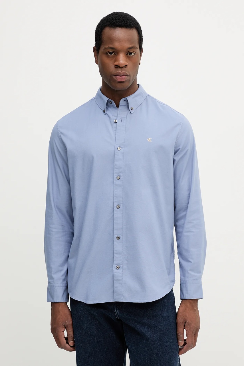 Levně Košile Calvin Klein Jeans pánská, modrá barva, regular, s límečkem button-down, LV140EM125
