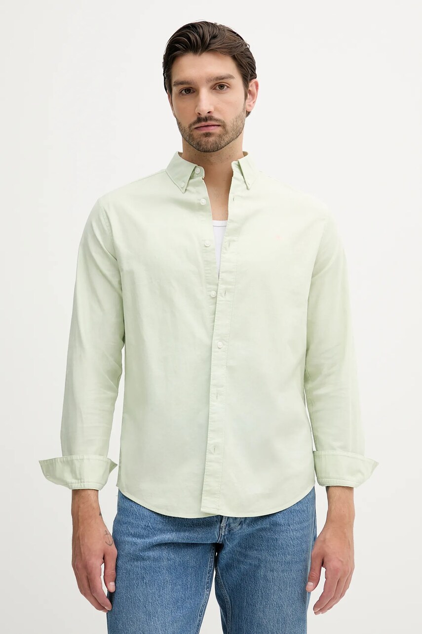 Levně Košile Calvin Klein Jeans pánská, zelená barva, regular, s límečkem button-down, LV140EM125