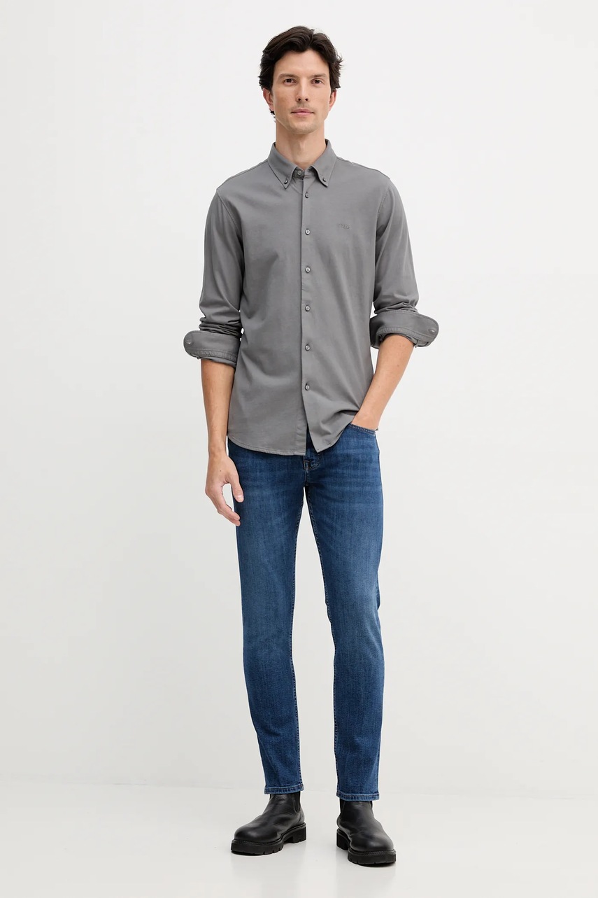 Хлопковая рубашка BOSS Orange цвет зелёный slim воротник button-down 50543089