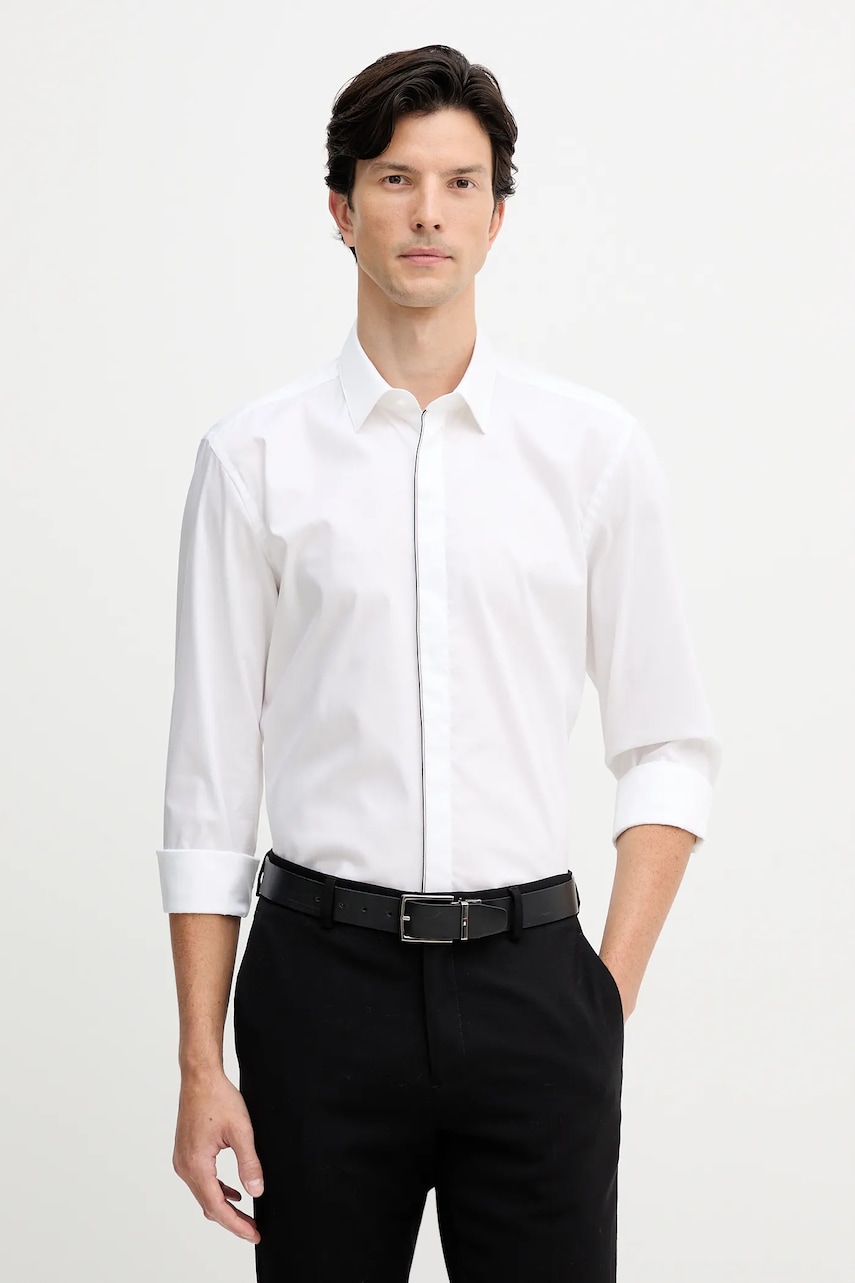 BOSS cămașă din bumbac culoarea alb, cu guler clasic, slim, 50545158