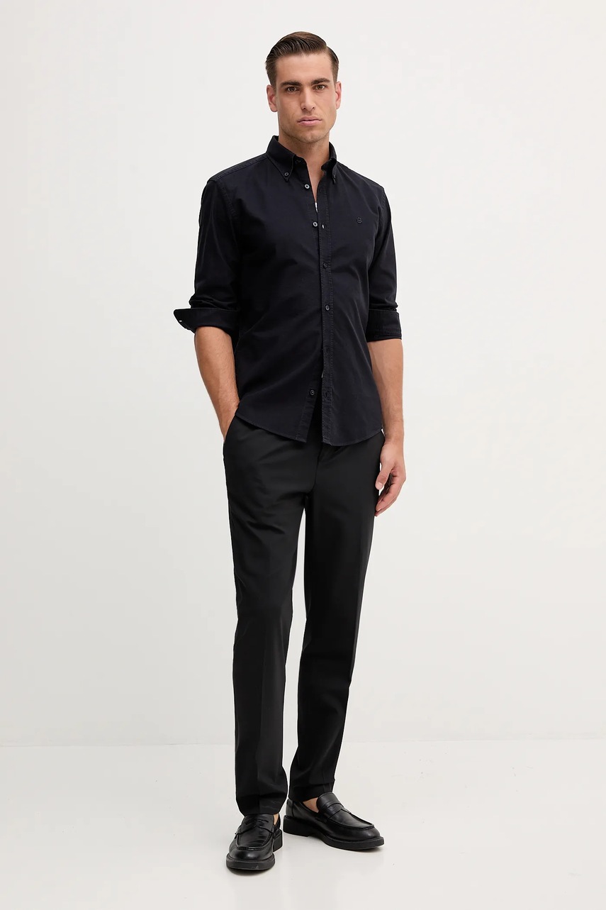 Хлопковая рубашка BOSS цвет синий regular воротник button-down 50544917