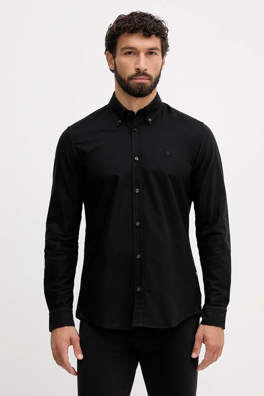 BOSS cămașă din bumbac culoarea negru, cu guler button-down, regular, 50544917