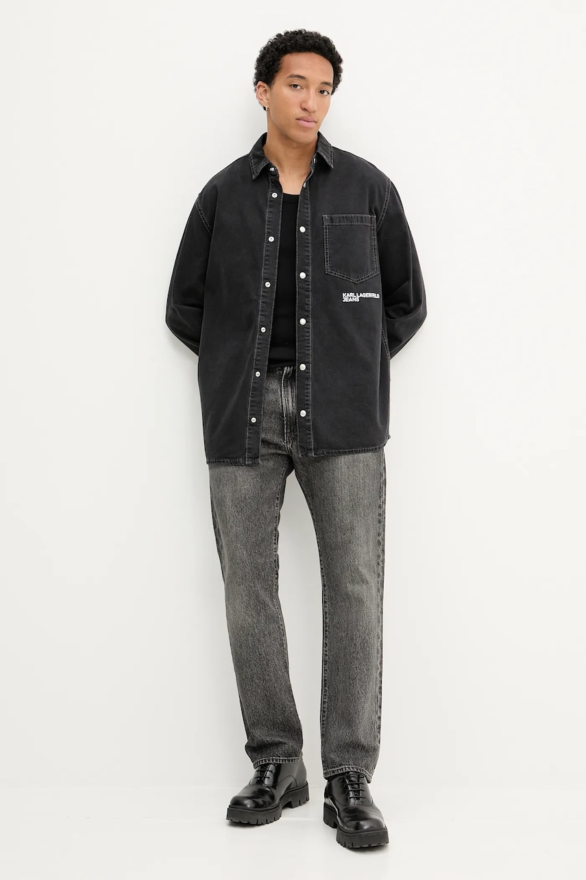 Джинсовая рубашка Karl Lagerfeld Jeans цвет чёрный regular классический воротник A3M16001 Джинсовая рубашка Karl Lagerfeld Jeans цвет чёрный regular классический воротник A3M16001
