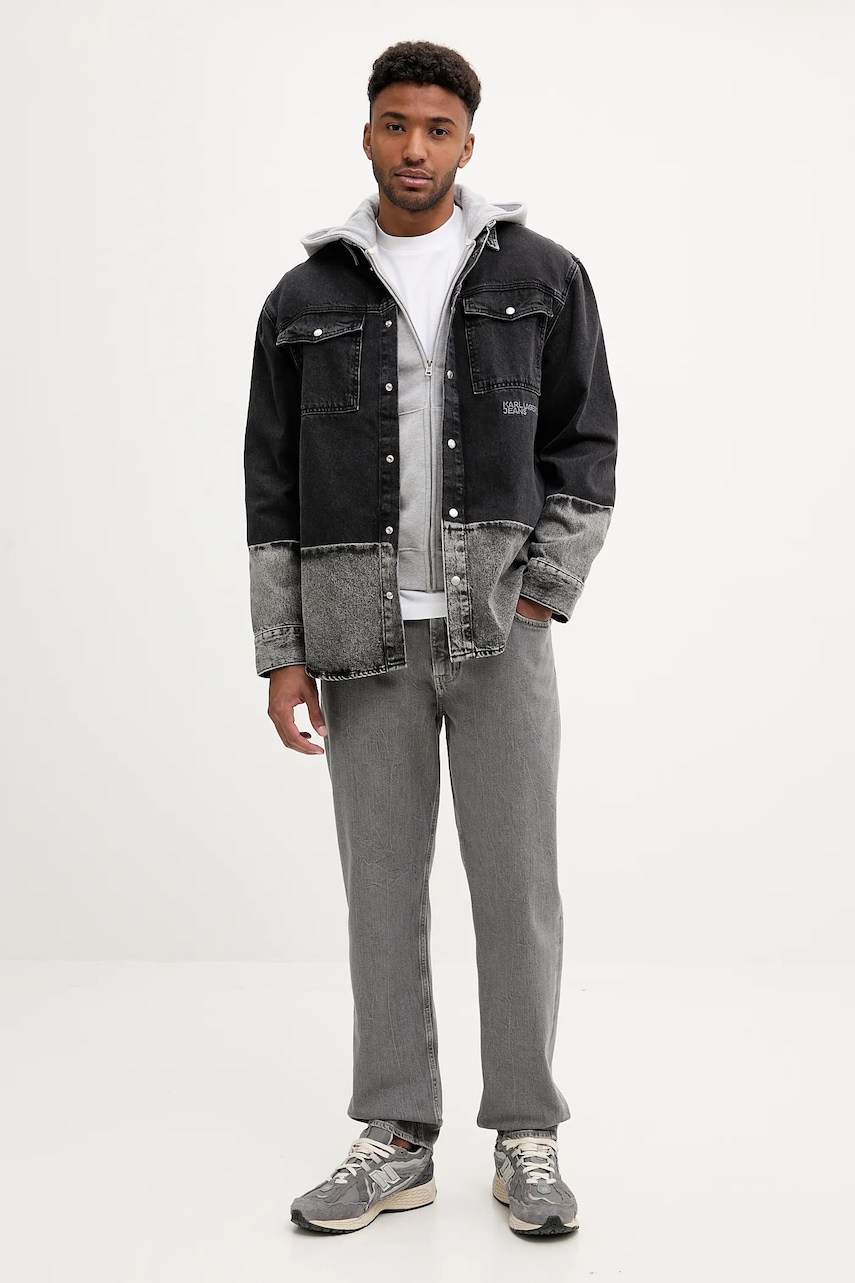 Джинсовая рубашка Karl Lagerfeld Jeans цвет чёрный relaxed классический воротник A3M16003 Джинсовая рубашка Karl Lagerfeld Jeans цвет чёрный relaxed классический воротник A3M16003
