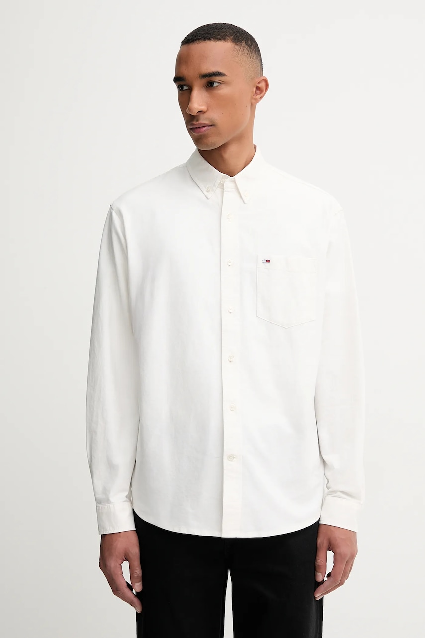 Tommy Jeans cămașă din bumbac culoarea alb, cu guler button-down, relaxed, DM0DM21926