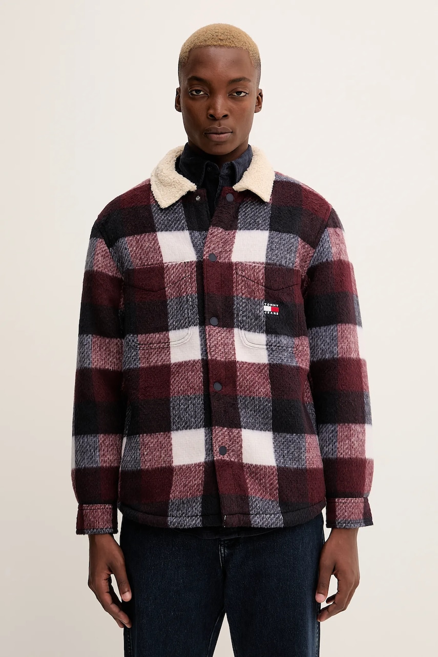 Tommy Jeans geacă cu aspect de cămașă culoarea bleumarin, de tranziție, oversize, DM0DM22010