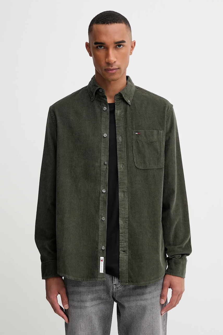 Tommy Jeans cămașă din velur culoarea verde, regular, DM0DM22021
