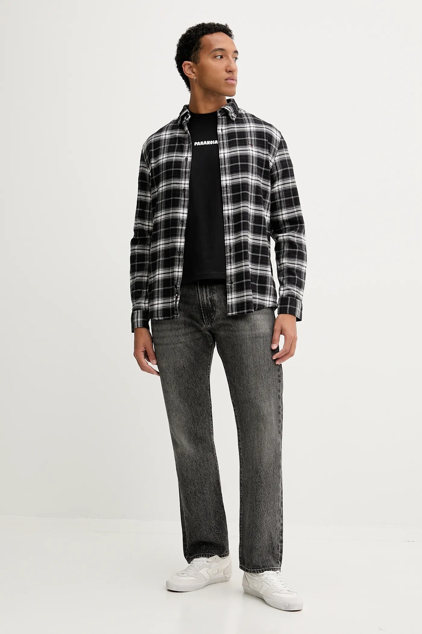 Хлопковая рубашка Tommy Jeans цвет чёрный regular воротник button-down DM0DM22024