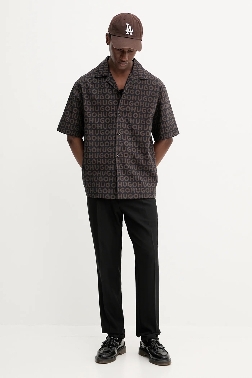 Хлопковая рубашка HUGO цвет коричневый regular 50545377