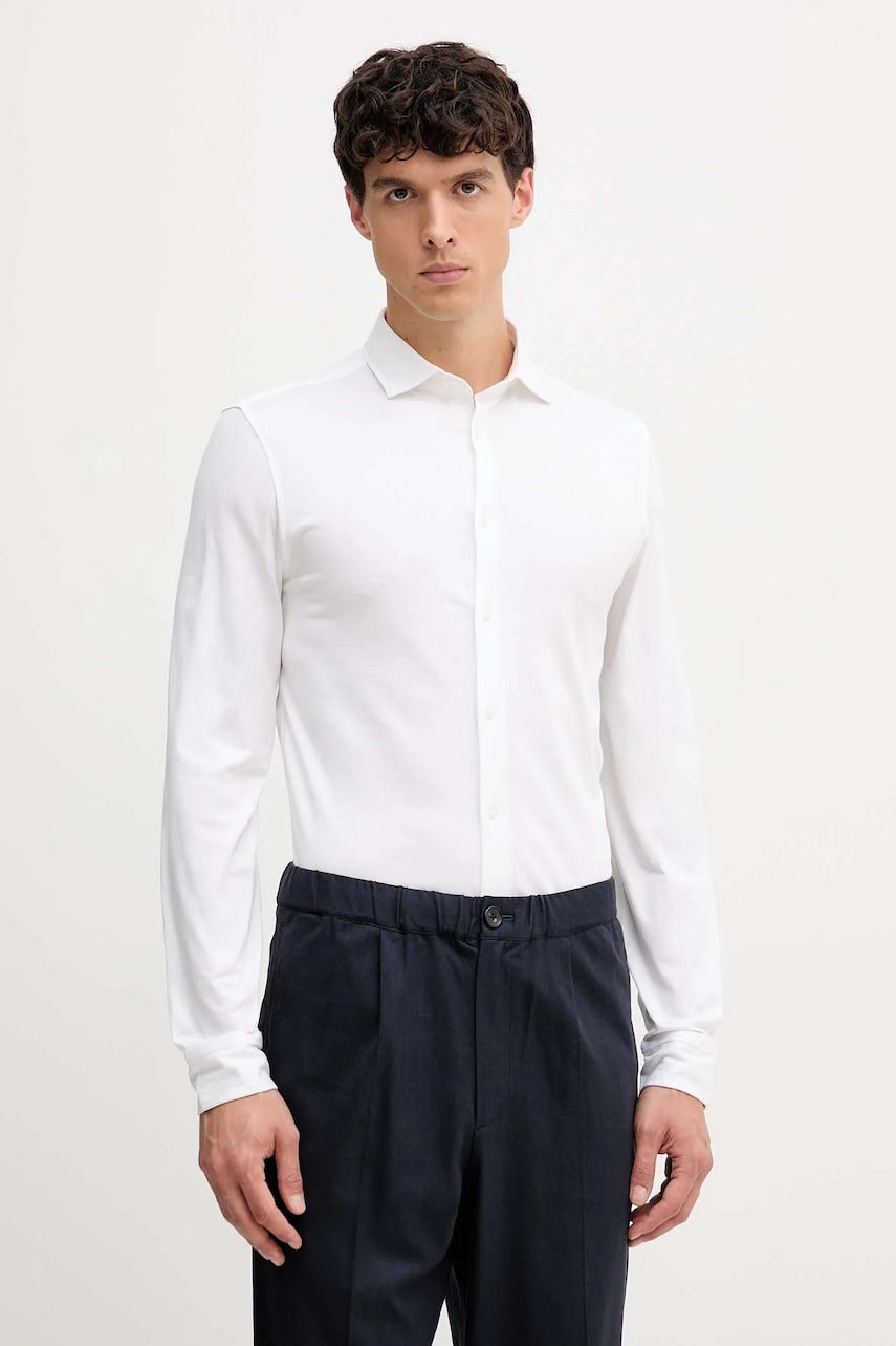 United Colors of Benetton cămașă din bumbac culoarea alb, cu guler italian, slim, 5X37UQ064
